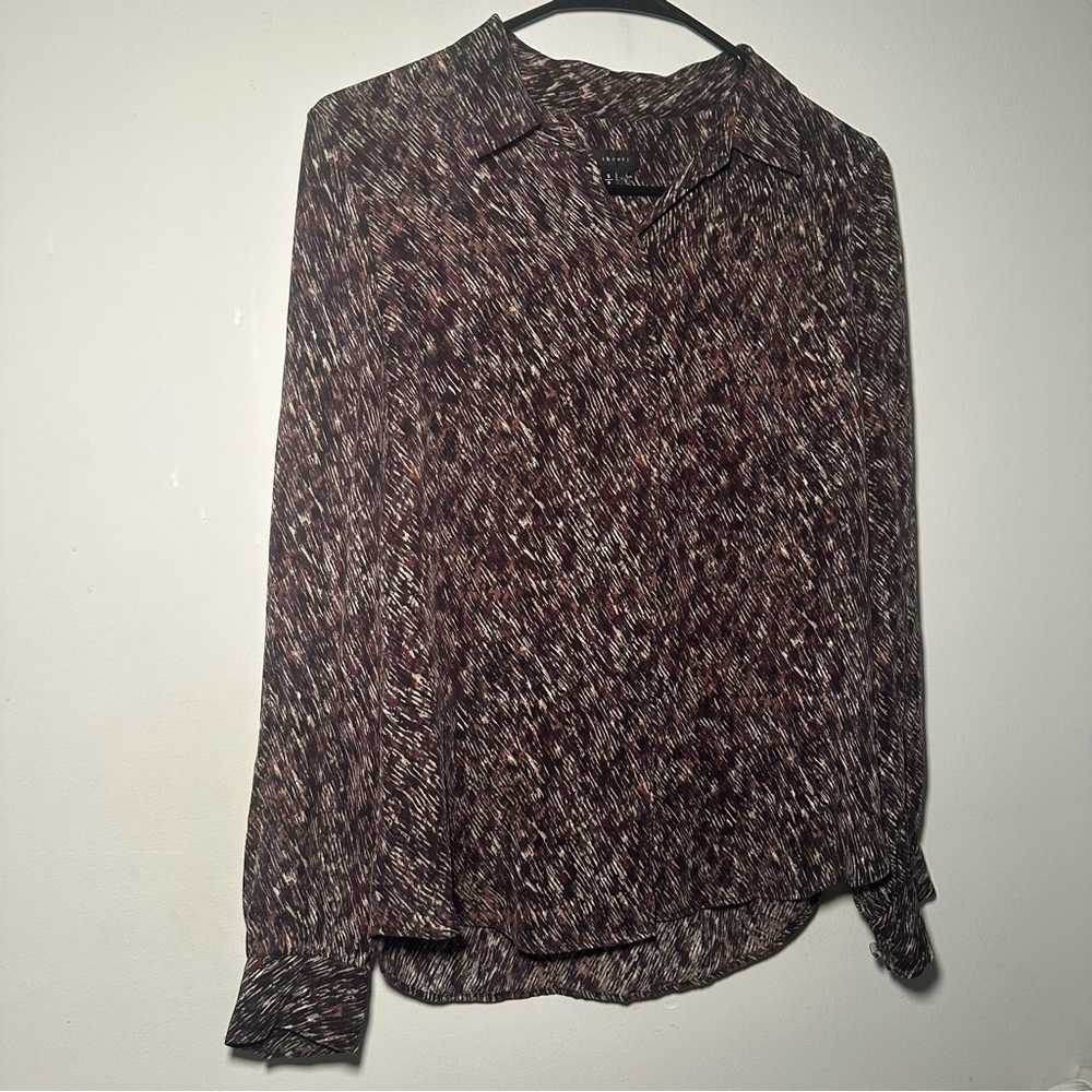 Theory Silk Sheer Button Up Abstract Print Blouse Size S | Minimalist Workwear - Picture 4 of 10